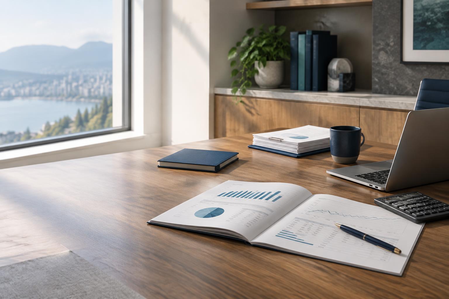 Financial reports and planning materials on a professional desk